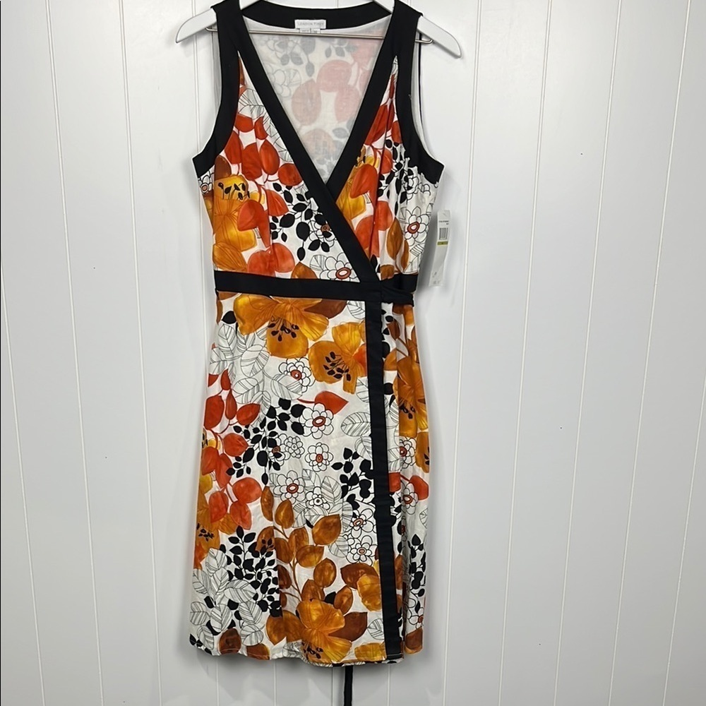 London Times Womens True Wrap Dress 14 Bittersweet Sleeveless Lined Midi NWT